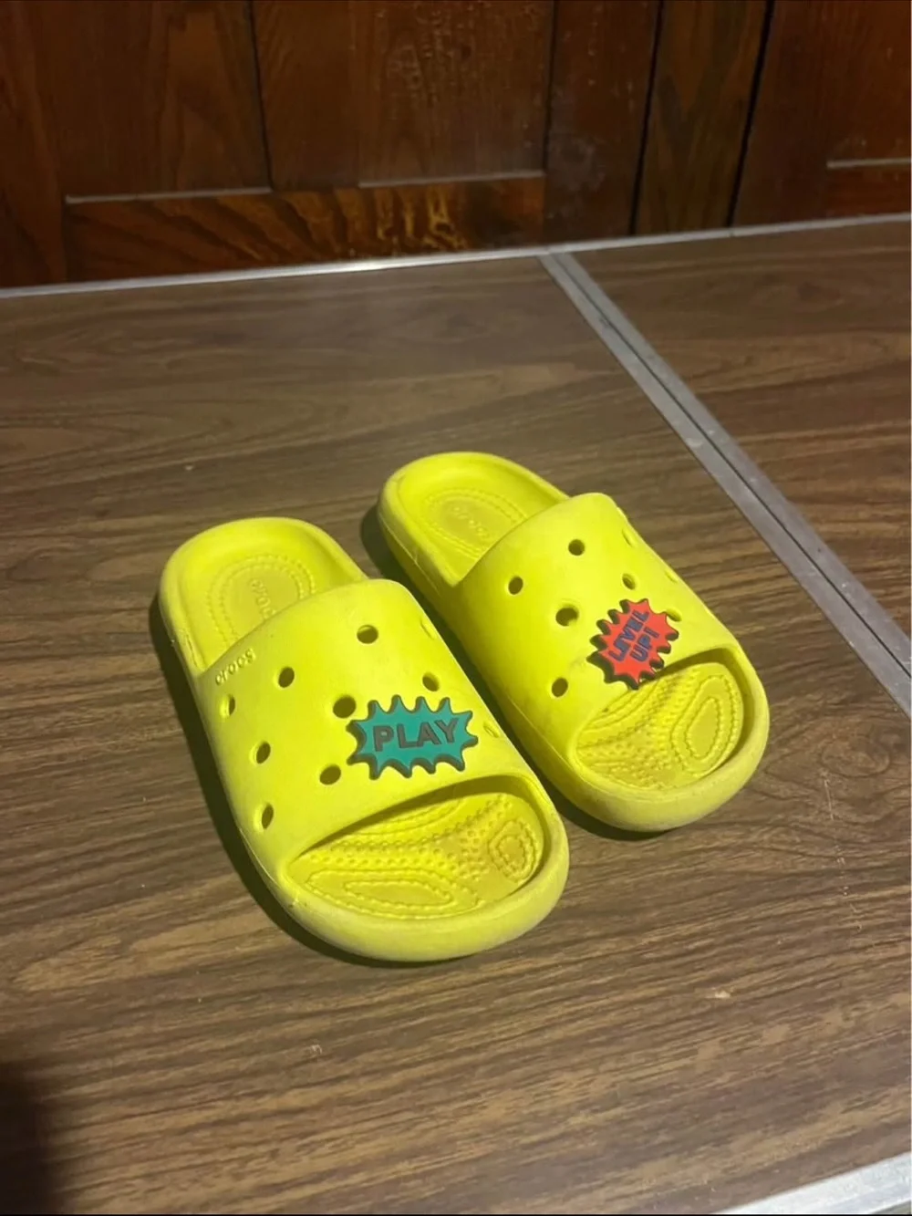CROCS Kids Bright Yellow Slide Sandals with Play Charms